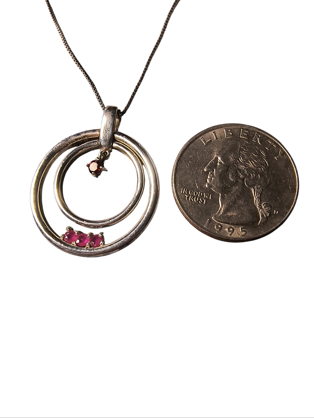 Vintage Lenox Ruby, Garnet And Sterling Silver Pendant Necklace - Picture 4 of 9